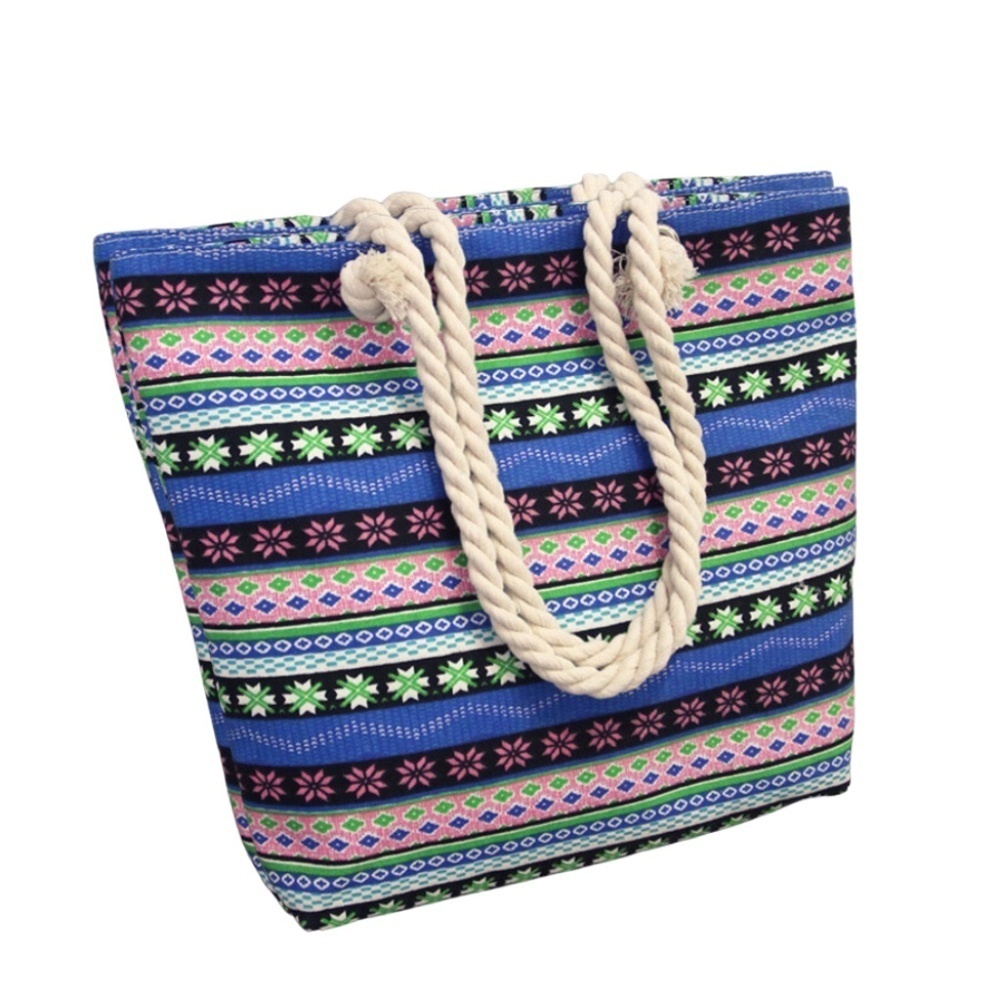 Colorful Boho Beach Tote with Rope Handles – Vibrant Tribal Print – NWT